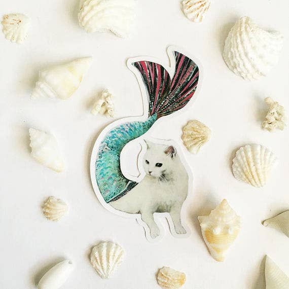 Mermaid White Cat Sticker