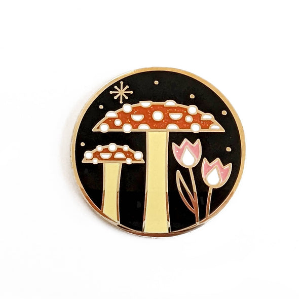 Mushroom & Tulips Glitter Enamel Pin