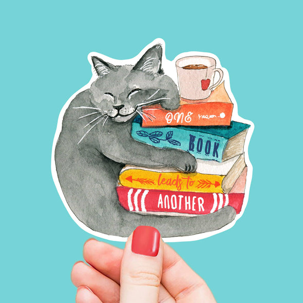 Book Lover Cat Vinyl Sticker