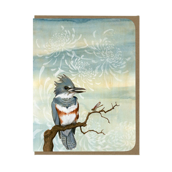 Kingfisher and Chrysanthemums Greeting Card
