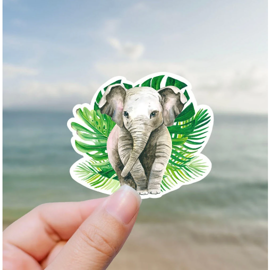 Tropical Baby Elephant Vinyl Sticker