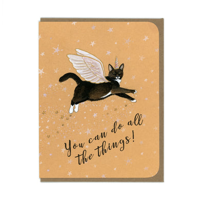 Encouragement Flying Cat Greeting Card