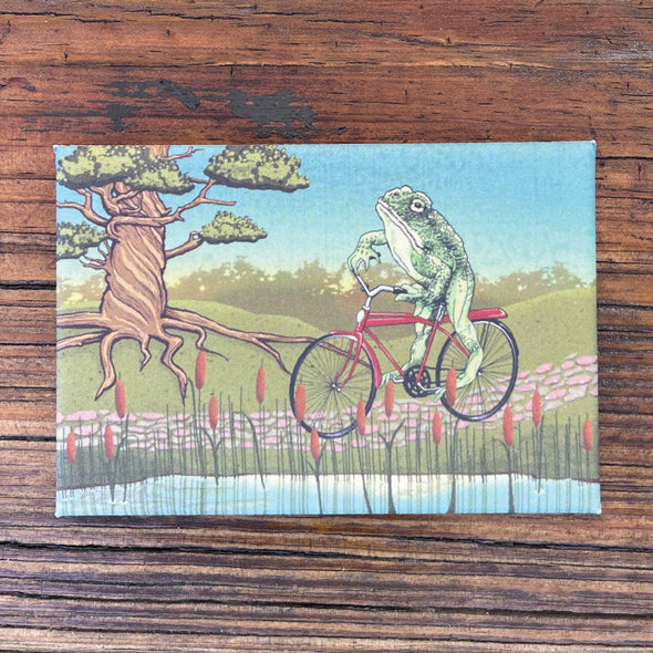 Frog On Bicycle Fridge Magnet