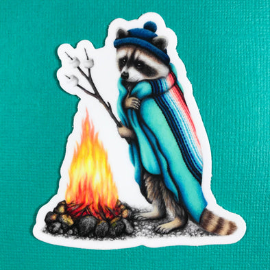 Raccoon Roasting Marshmallows Sticker