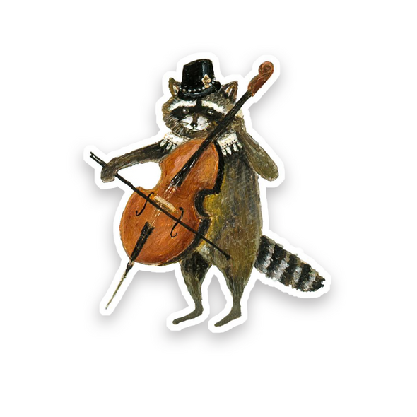 Raccoon Cellist Vinyl Sticker