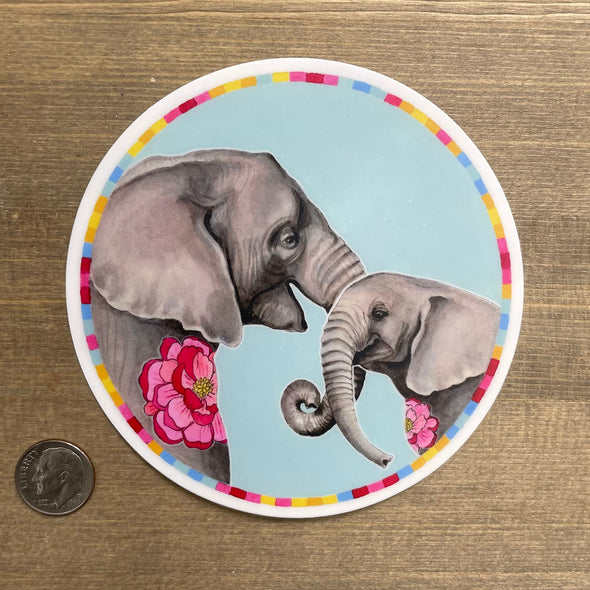 Elephant Mama and Baby Vinyl Sticker