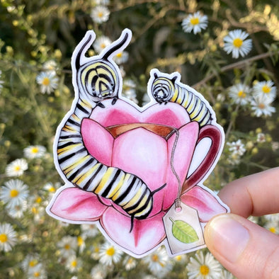 Monarch Caterpillars with Teacup Sticker