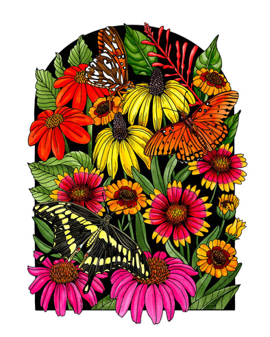 Butterflies & Wildflowers Art Print (8x10)
