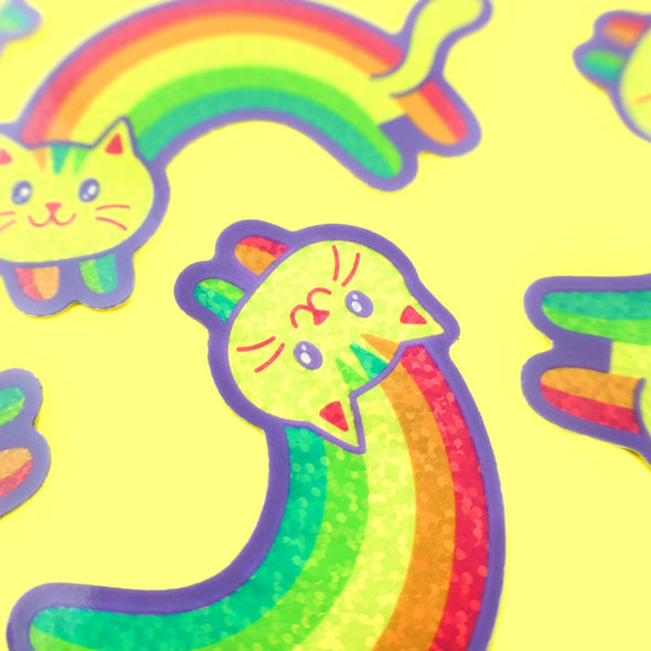Glitter Rainbow Cat Vinyl Sticker
