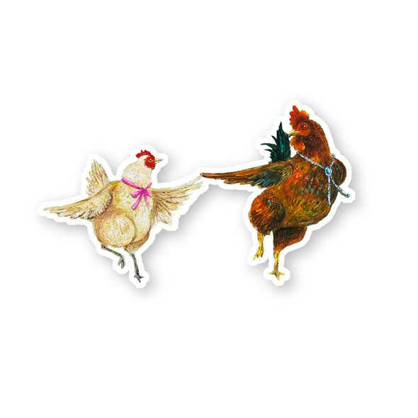 Dancing Rooster & Hen Sticker