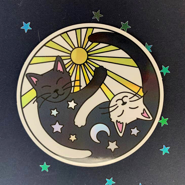 Holographic Yin Yang Sun & Moon Cats Sticker
