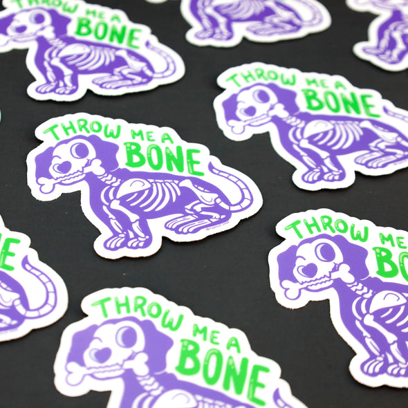Throw Me A Bone Skeleton Puppy Vinyl Sticker