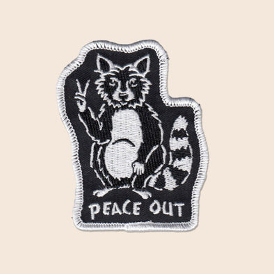 Peace Out Raccoon Iron-On Patch