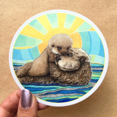 Mama & Baby Sea Otters Vinyl Sticker