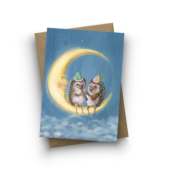 "Moon Party" Hedgehogs Greeting Card