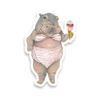 Hippo with Ice-Cream Vinyl Sticker