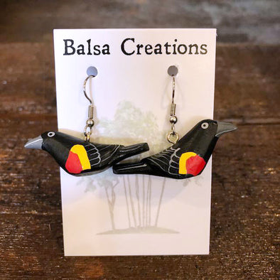 Red-winged Blackbird Balsa Earrings