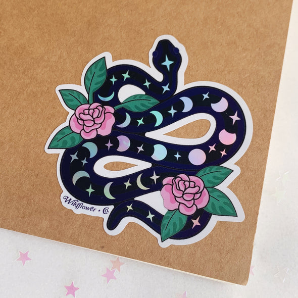 Holographic Serpent & Flowers Sticker