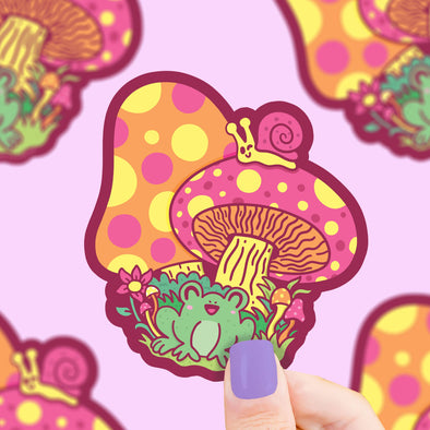Mushroom House Cute Snail & Toad Sticker