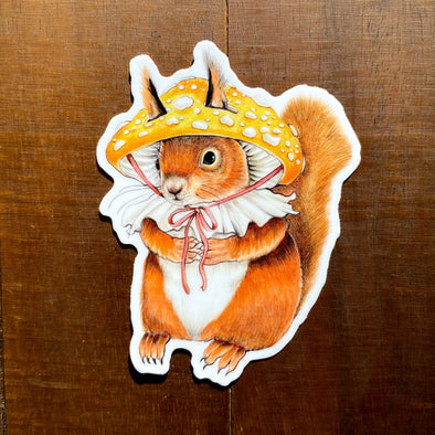 Red Squirrel in Mushroom Hat Sticker
