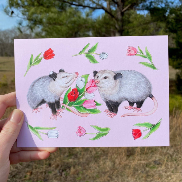 Opossums & Tulips Postcard