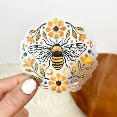 Bee & Flowers Clear Vinyl Sticker