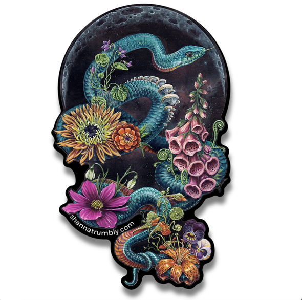 Blue Snake & Flowers Sticker