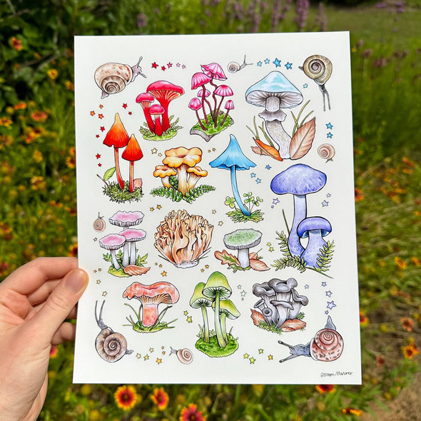 Mushrooms and Snails Print (8”x10”)