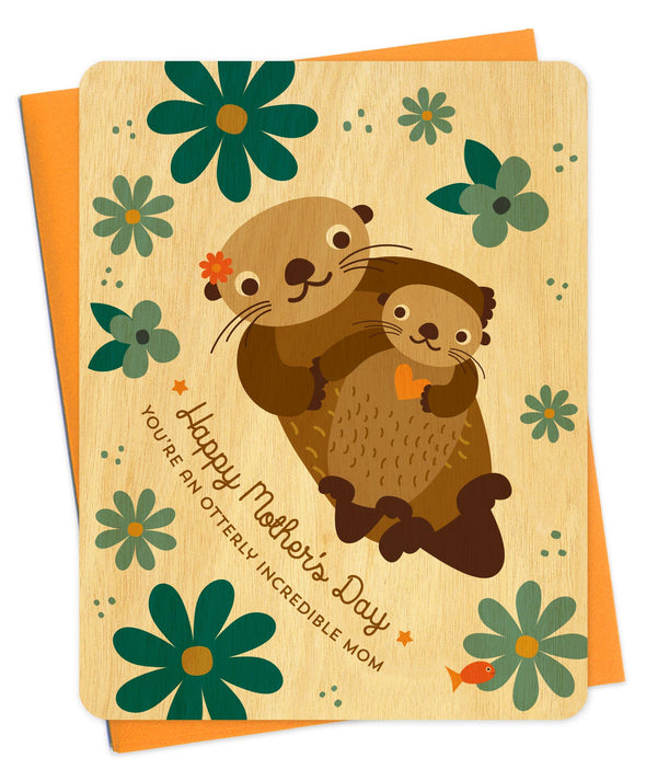 Otter Mom Wood Mother's Day Card