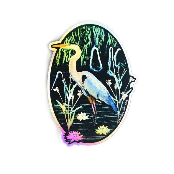 Holographic Great Blue Heron Vinyl Sticker