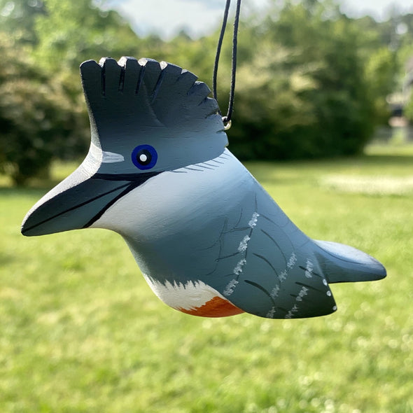 Hand-Carved Belted Kingfisher Ornament