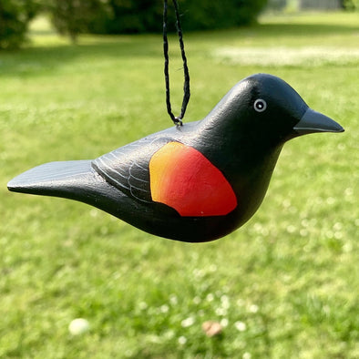 Hand-Carved Red-winged Blackbird Ornament