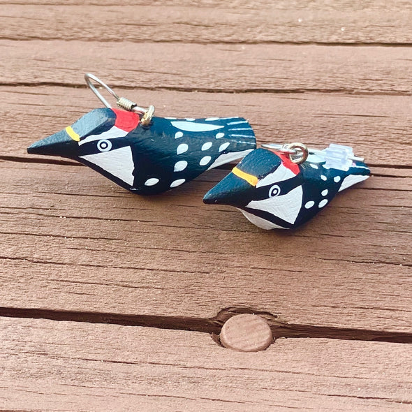 Downy Woodpecker Balsa Earrings