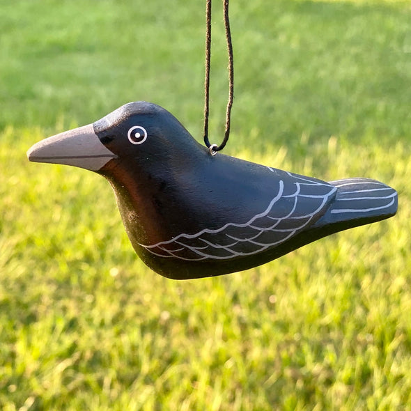 Hand-Carved Crow Ornament
