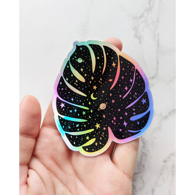 Cosmic Monstera Leaf Holographic Sticker
