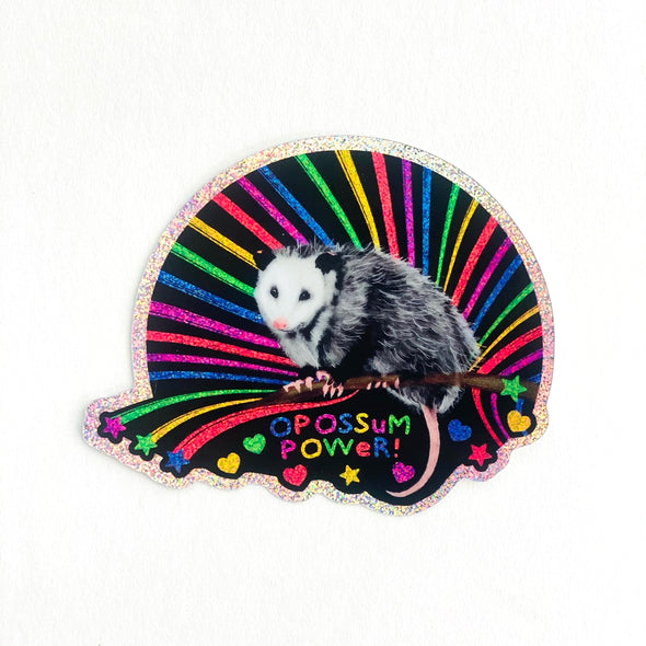 Opossum Power Glitter Sticker