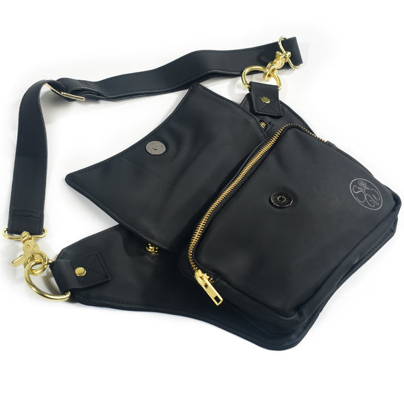 Black Vegan Leather Hip Bag (Gold)