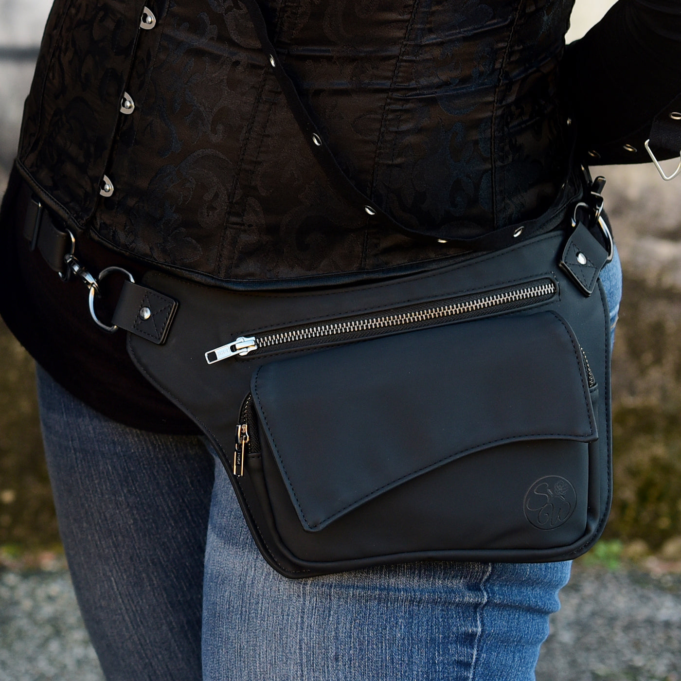 Black Leather Double Clip Pouch Hip Klip Bag for Larger Cell Phones  #PKK30970K - Jamin Leather®