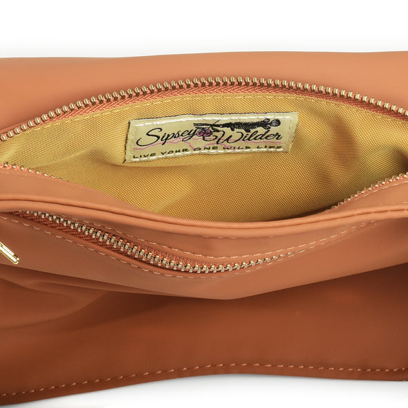 Saddle Brown Vegan Leather Hip Bag (Gold)