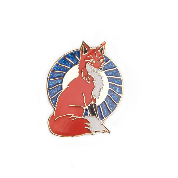Red Fox & Sun Enamel Pin