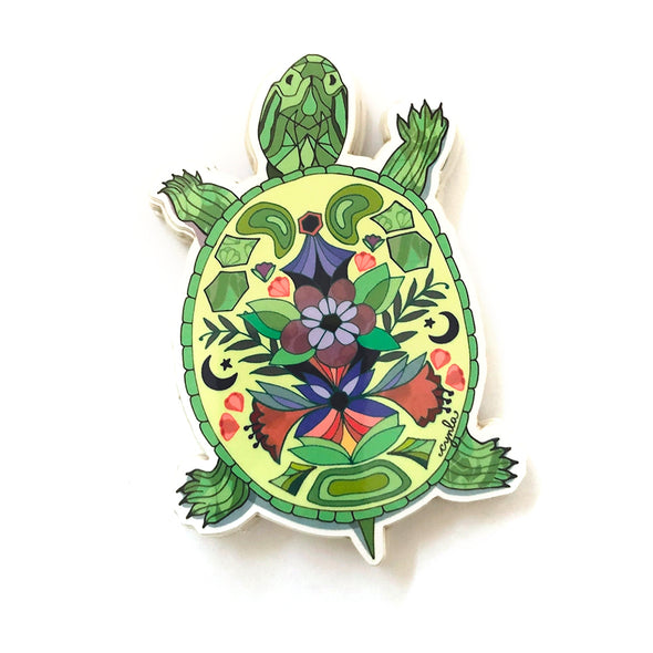 Floral Box Turtle Vinyl Sticker